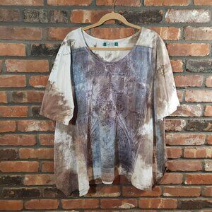 Blue Fish Asymmetrical Printed Tie Dye T-shirt Lagenlook Hippie Boho Women's II